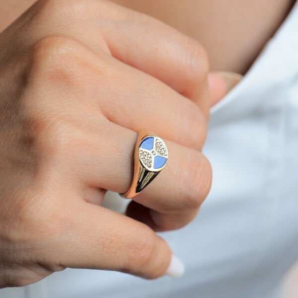 14 Ayar Altın Mavi Mineli Yüzük