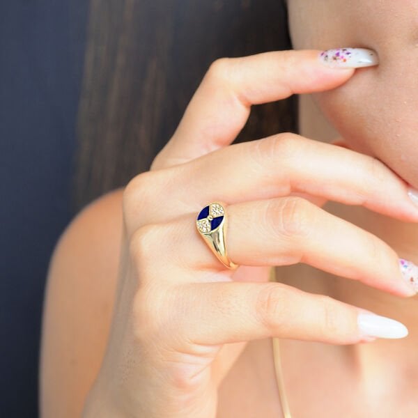 14 Ayar Altın Mavi Mineli Yüzük