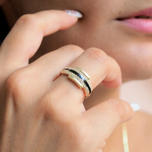 14 Ayar Altın Çift Sıra Taşlı Mineli Yüzük