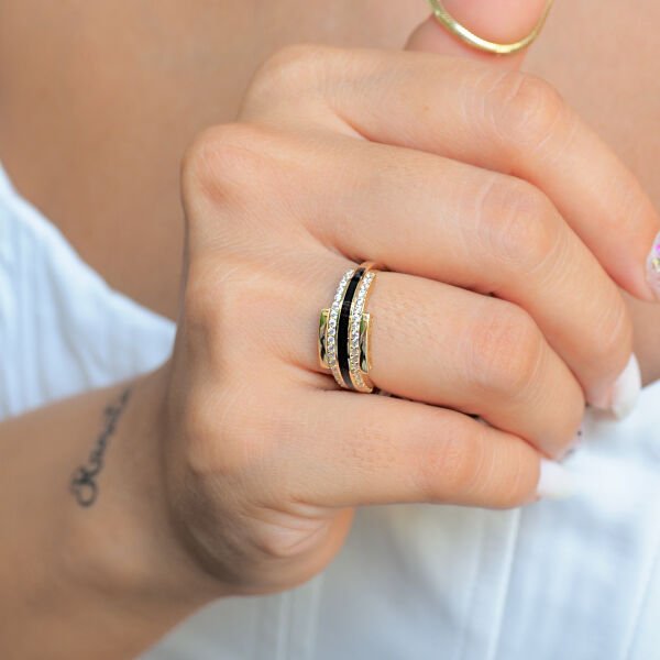 14 Ayar Altın Çift Sıra Taşlı Mineli Yüzük