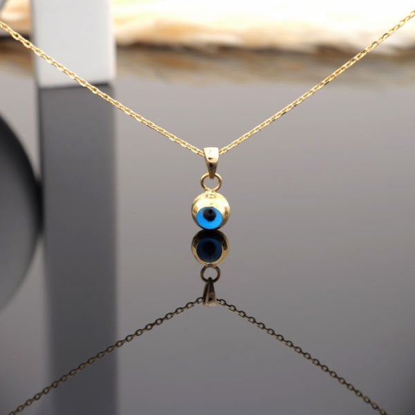 14 Ayar Altın Zarif Nazar Boncuklu Kolye