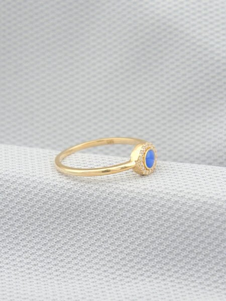 14 Ayar Altın Mavi Taşlı Yüzük