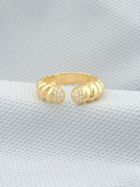 14 Ayar Altın Kruvasan Tasarım Taşlı Yüzük