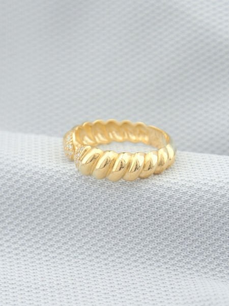 14 Ayar Altın Kruvasan Tasarım Taşlı Yüzük