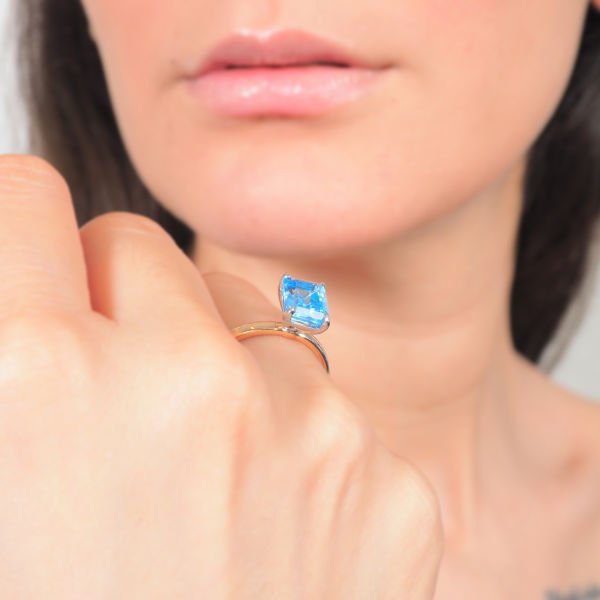Blue Topaz Baget Tektaş Yüzük