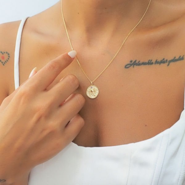 14 Ayar Altın Yengeç Burcu Kolye