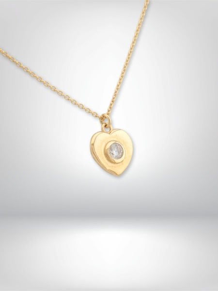 14 Ayar Altın Minimal Tektaş Kalp Kolye