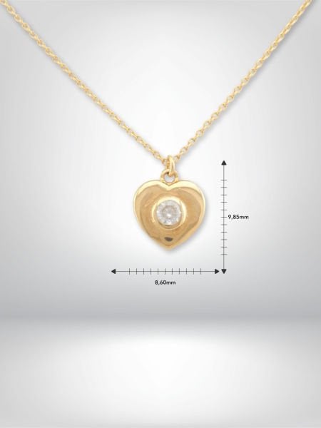 14 Ayar Altın Minimal Tektaş Kalp Kolye