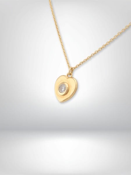 14 Ayar Altın Minimal Tektaş Kalp Kolye