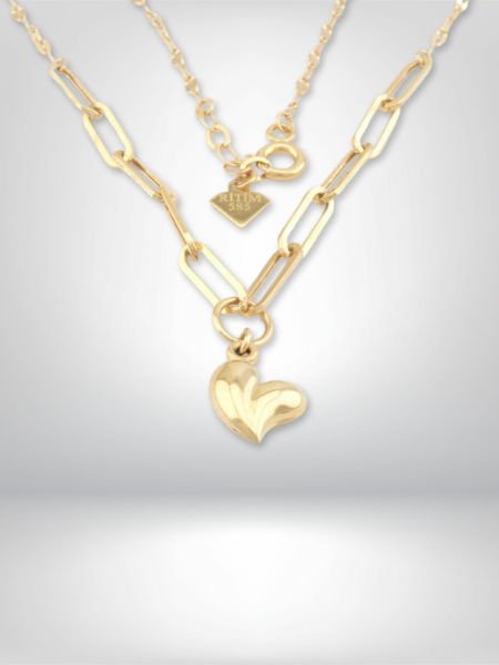 14 Ayar Altın Kalp Figürlü Zincir Kolye