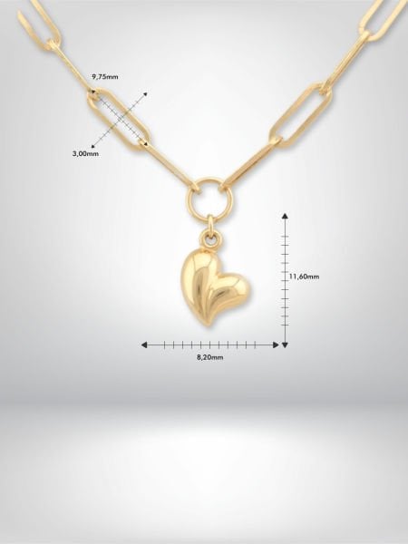 14 Ayar Altın Kalp Figürlü Zincir Kolye