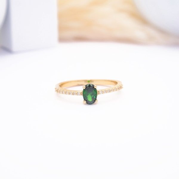 14 Ayar Altın Yeşil Taşlı Yüzük