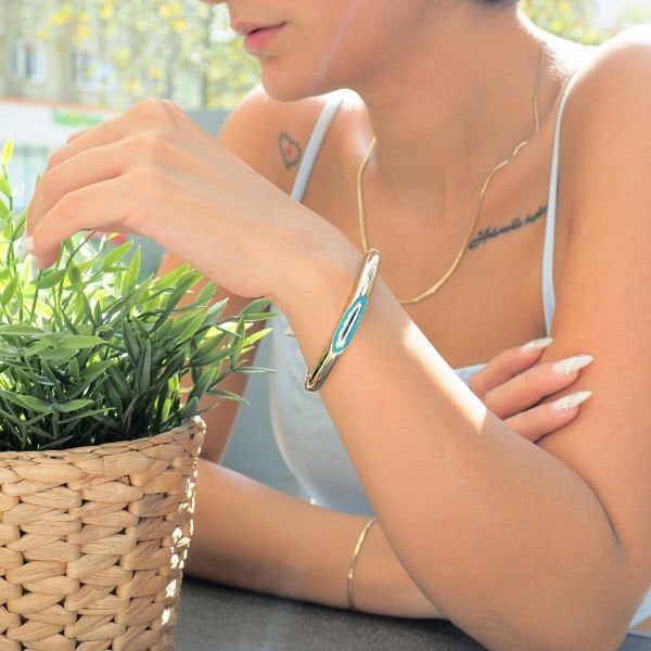 14 Ayar Altın Mineli Nazar Kelepçe