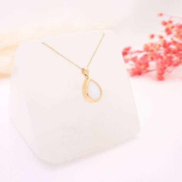 14 Ayar Altın Opal Damla Taşlı Kolye