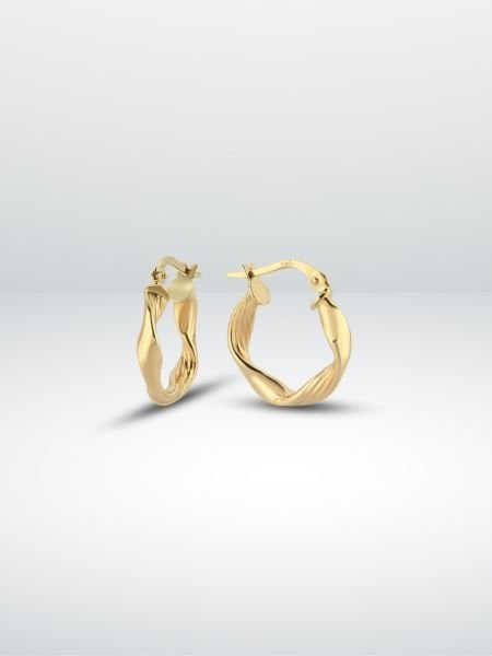 14 Ayar Altın Dalgalı Form Halka Küpe