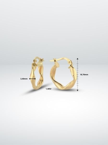 14 Ayar Altın Dalgalı Form Halka Küpe