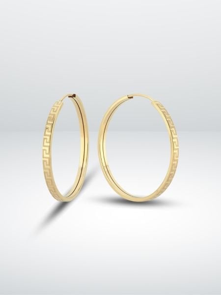 14 Ayar Altın Grek Desenli Halka Küpe