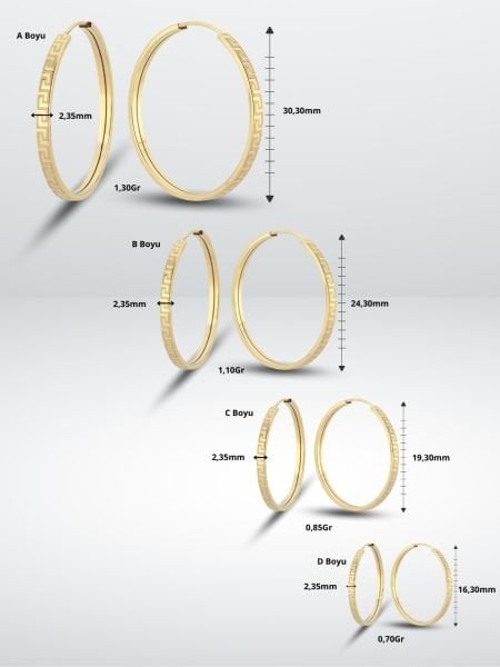 14 Ayar Altın Grek Desenli Halka Küpe