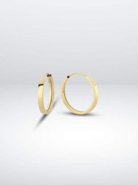 14 Ayar Altın Düz Minimal Halka Küpe