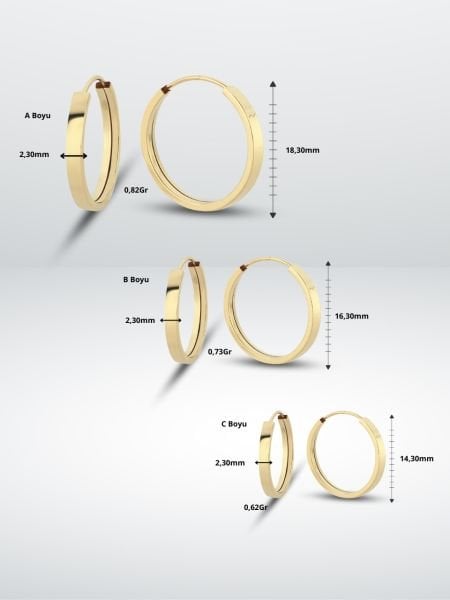 14 Ayar Altın Düz Minimal Halka Küpe