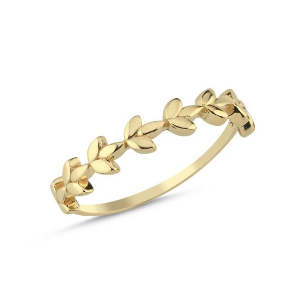 14 Ayar Altın Yaprak Desenli Yüzük