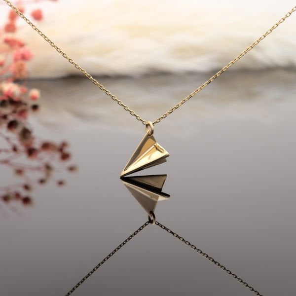 14 Ayar Altın Kağıt Uçak Kolye