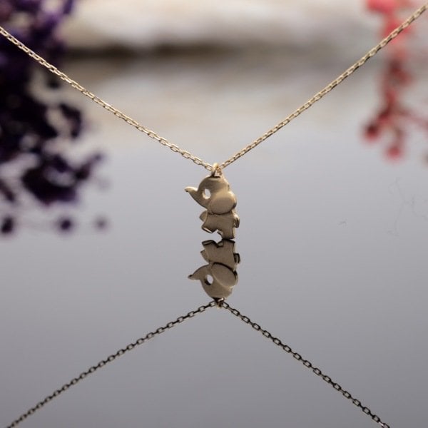 14 Ayar Altın Zarif Fil Kolye