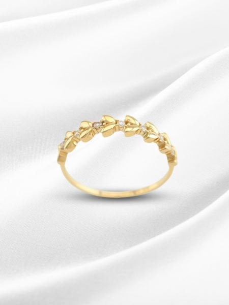 14 Ayar Altın Taşlı Yaprak Figürlü Yüzük