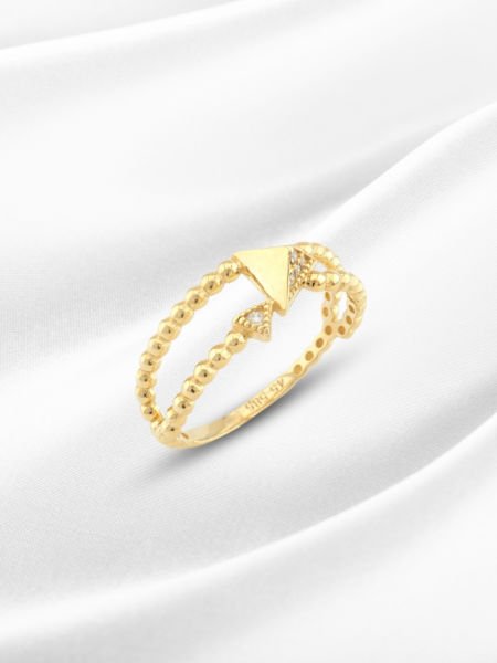 14 Ayar Altın Üçgen Detaylı ve Taşlı Yüzük