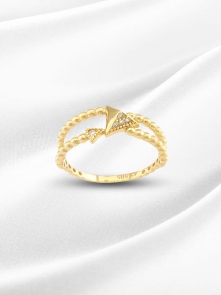 14 Ayar Altın Üçgen Detaylı ve Taşlı Yüzük