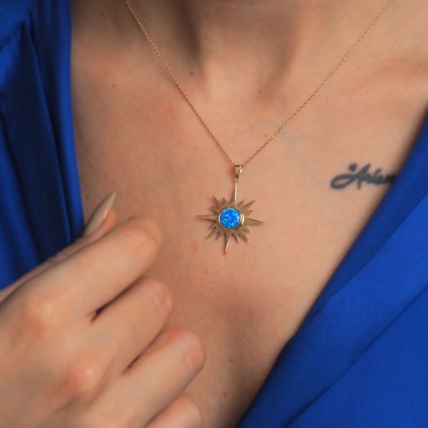 14 Ayar Altın Güneş Opal Kolye