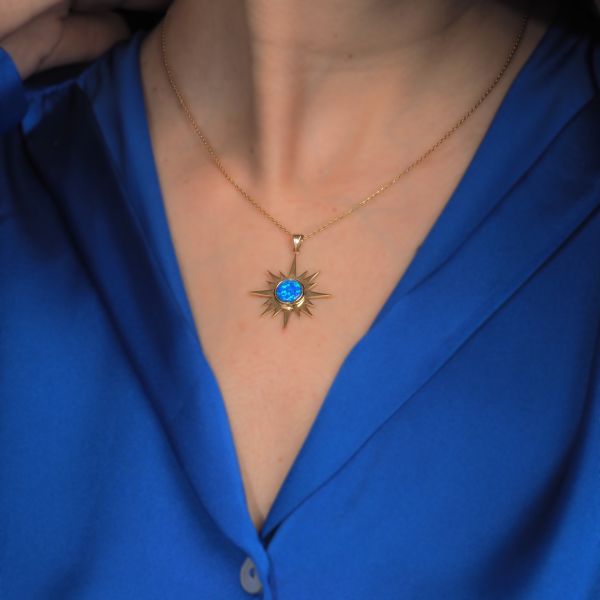 14 Ayar Altın Güneş Opal Kolye