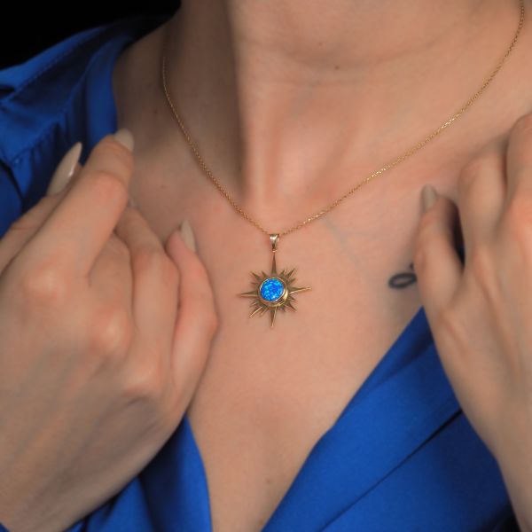 14 Ayar Altın Güneş Opal Kolye