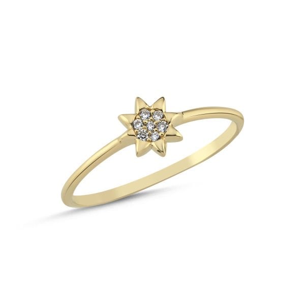 14 Ayar Altın Çiçek Motifli Taşlı Yüzük