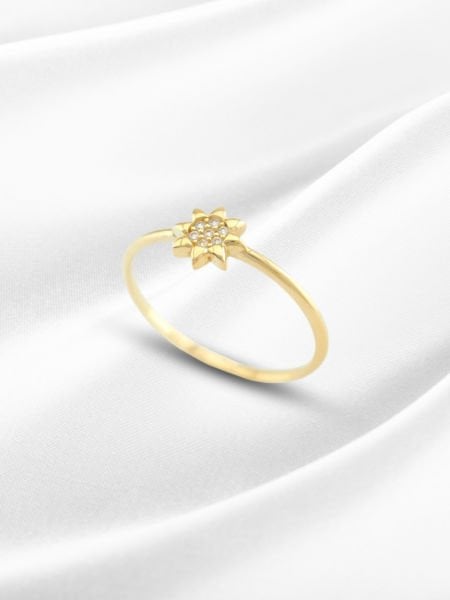 14 Ayar Altın Çiçek Motifli Taşlı Yüzük