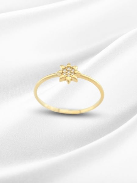 14 Ayar Altın Çiçek Motifli Taşlı Yüzük