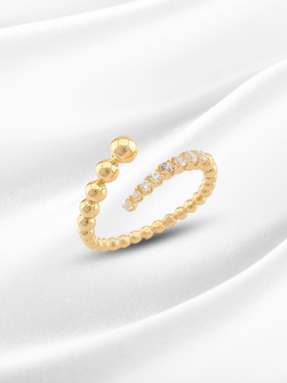 14 Ayar Altın Bilye Detaylı Açık Yüzük