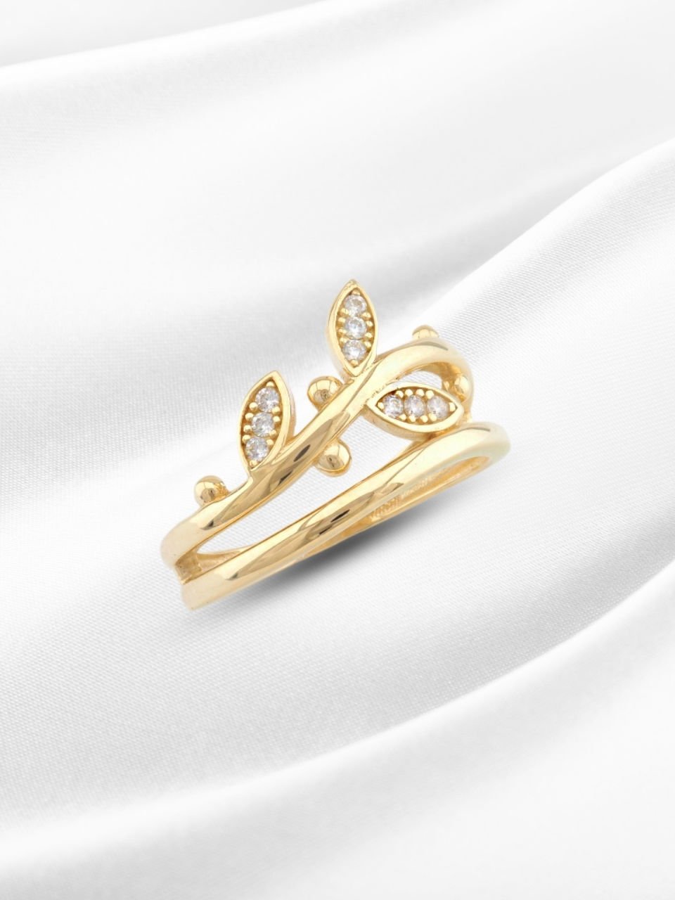 14 Ayar Altın Yaprak Taş Detaylı Yüzük