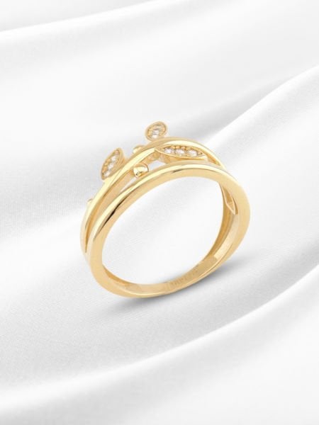 14 Ayar Altın Yaprak Taş Detaylı Yüzük