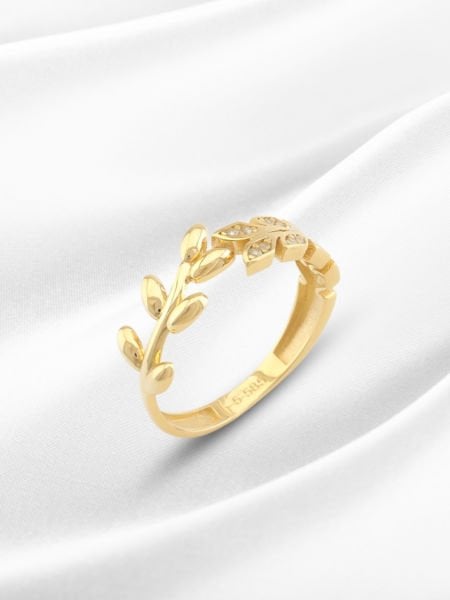 14 Ayar Altın Taşlı Yaprak Yüzük